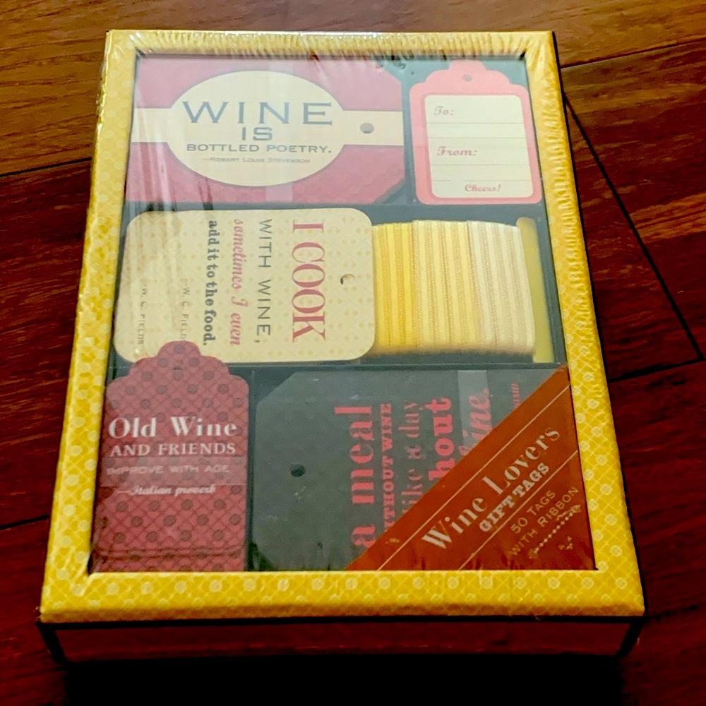 FREE🌟Gift Tags for Wine Lovers Novelty Stationary 50 Tags with Ribbons NWT - Picture 3 of 4